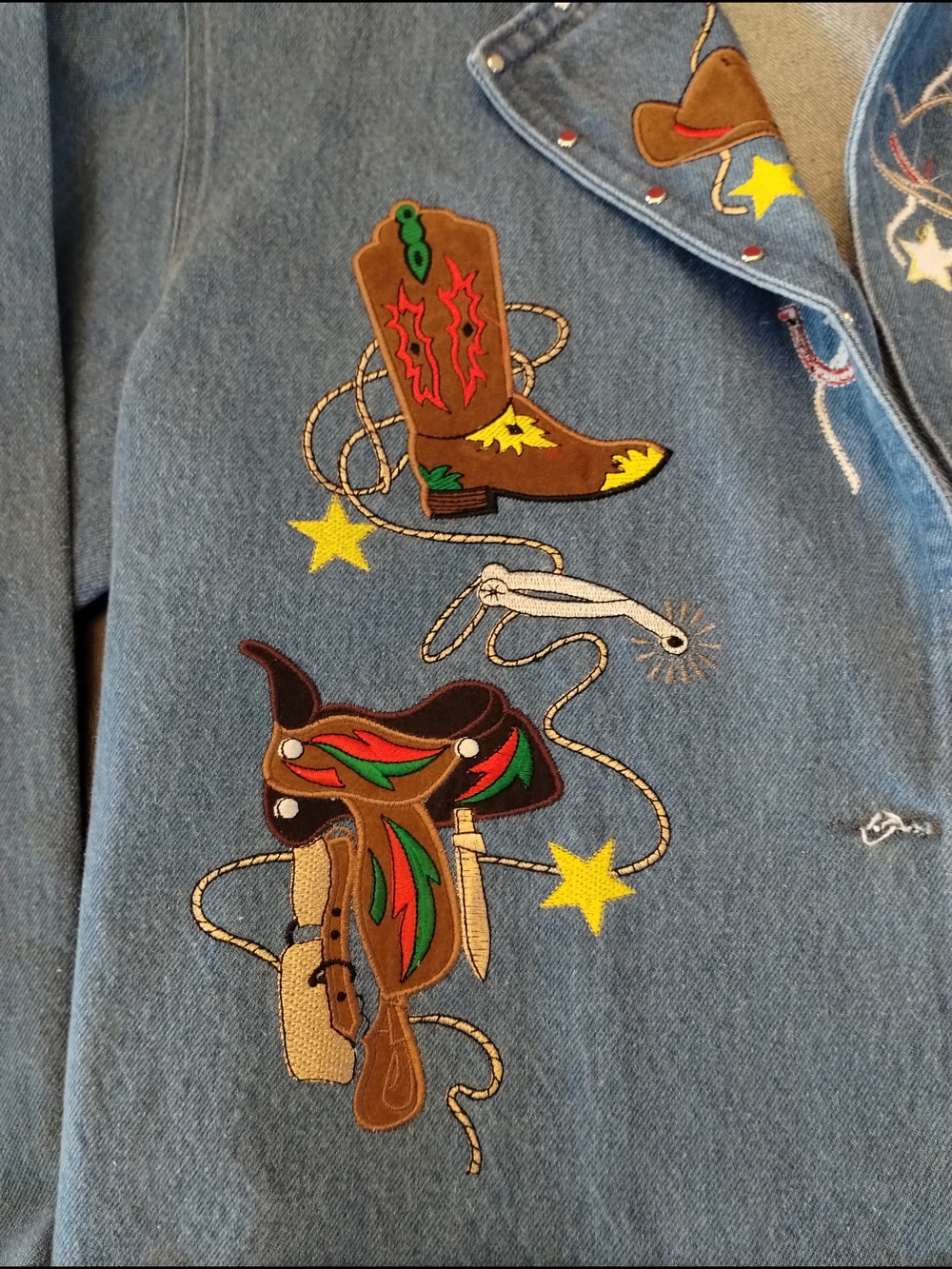 Vintage "Grandma Core"Embroidered Western Denim Jacket - Blue Size Large - Picture 3 of 5